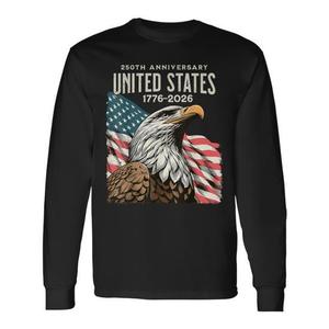 Maglietta Patriottica a Maniche Lunghe per il 250° Anniversario degli USA, Bandiera USA per il 4 Luglio, 250° Anniversario USA, Bandiera USA 250° Anniversario, T-Shirt 250° Anniversario - Product Image 1