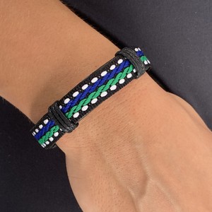 Braccialetto Vintage in Pelle Blu e Verde, Accessorio di Moda in Stile Retrò - Product Image 2