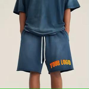 Pantalones cortos lavados vintage de colores personalizados para hombre, ropa de calle de lana de algodón en blanco para correr, pantalones cortos desgastados lavados con ácido para hombre - Product Image 1