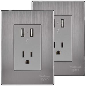 ปลั๊กชนิด B, MXIOL-002, 2 ชิ้น, USBx2/คอนแทค, 110/125-250VAC, 15A, 50/60Hz, 5VDC, 2.1A, สีเงิน, สแตนเลส/พีซี - Product Image 1