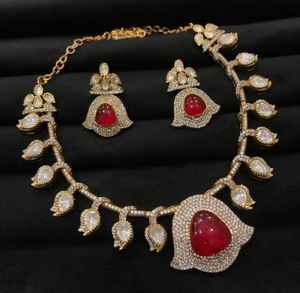 Collection de bijoux de mariée Mozzonite AD Collier avec boucles d'oreilles Bijoux indiens Produit en vrac de luxe fait main de haute qualité - Product Image 2