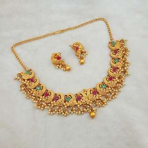 ชุดเครื่องประดับชั้นดี shubham หินทองแดงสีน้ำตาลและสีเขียว pota Necklace-FBK0030A - Product Image 1