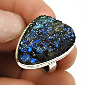 Good Quality Trendy Handmade Gemstone 925 Sterling <b>Silver</b> <b>Statement</b> Uncut Rough Labradorite Boho <b>Ring</b> Wholesale Factory Price - Product Image 6