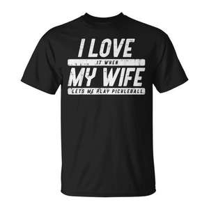 Camiseta para hombre con la frase Love My Wife Let Me Play Pickleball para entusiastas del pickleball - Product Image 1