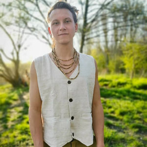 Chaleco de algodón de telar manual natural para hombre, chaleco Kadhi transpirable con botón, 2 colores, ropa de punto informal Bohemia étnica Pixie - Product Image 1