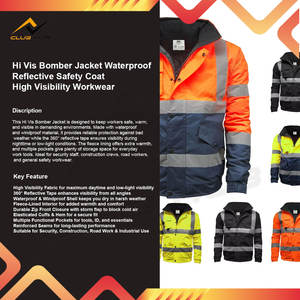 Chaqueta Bomber de Alta Visibilidad Reflectante, 100% Algodón, Tejida, Estampada, Transpirable, 220g, Impermeable, Ropa de Trabajo de Seguridad para Otoño - Product Image 5