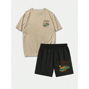 <b>Men</b> Outfit 2Piece Short Shirt Set Causal <b>Men</b> Free Design Custom New Style Wholesale High Quality Short Sleeve T Shirt Short Set - Product Image 6