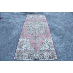 Turkish Vintage <b>Rug</b>, 3.4x9.2 ft <b>Runner</b> <b>Rug</b>, Pink Floral <b>Rug</b> - Product Image 1