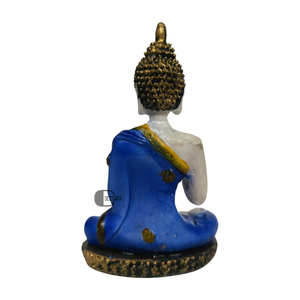 White & Blue Polyresin Buddha Statue Meditating Idol Golden Detailing Handmade 4 Inch Home Office Spiritual Decor Buddhism - Product Image 3