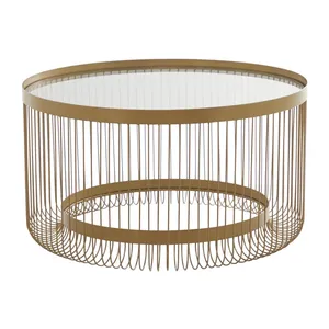 Table basse en bois naturel avec base en métal table basse d'appoint ronde moderne élégante de haute qualité pour meubles de salon - Product Image 5