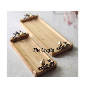 Superior Quality Wooden Dessert Tray With Metal Designer <b>Handles</b> Hotelware Food Serving Tray Set Of Two - Product Image 1