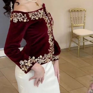 2025 @ Superbe veste marron traditionnelle algérienne-Robe Karakou blanche avec perles de verre ornées de perles Dabka Zari Hand work - Product Image 1