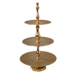 Support à gâteau de luxe à 3 niveaux en laiton plaqué or, idéal pour les mariages, les anniversaires, les fêtes, outils élégants pour gâteaux - Product Image 1