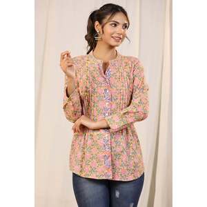 Camisa Larga de Satén Bordada Estilo Bohemio para Mujer, con Ribete de Encaje Asimétrico, Estampado a Mano en Amarillo, Talla XL - Product Image 1