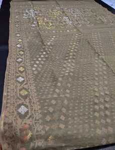 Qualité Exclusive Export Deshi Dhakai Jamdani Sharee pour Femme JAMDANI FABRIC Bleu VERT Doré Bleu Ciel du Bangladesh - Product Image 2