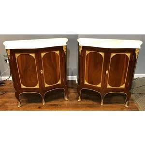 French Style Mahogany <b>Bedside</b> <b>Cabinets</b> Gilt Bronze Embellishments Marble Tops Exquisite Handmade Luxurious Nightstand Bedroom - Product Image 2