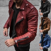 Manteau en cuir véritable et toile pour homme, style rétro, coupe slim, col rabattable, fermetures éclair, mode hiver Europe Amérique, imperméable