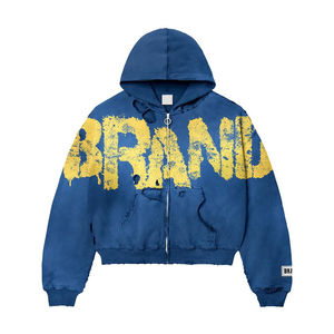 Sweat à capuche zippé surdimensionné en éponge française poids lourd imprimé DTG sweat à capuche lavé à l'acide hommes Double capuche Boxy sweat à capuche surdimensionné pour hommes - Product Image 4