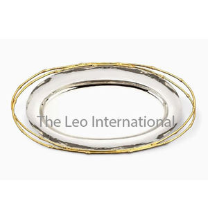 Matériau en bois Forme ovale Poignée en fer Plateau de service alimentaire Ensembles de 2 Vente chaude Plateau décoratif de la plus haute qualité - Product Image 6