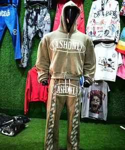 Ensemble de survêtements zippés en molleton épais 400 GSM pour homme, imprimé sérigraphié, style streetwear, hiver - Product Image 1