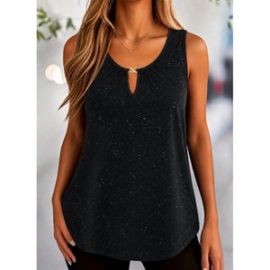 Blusa Brillante sin Mangas con Cuello Redondo para Mujer, 35985 - Negro - Product Image 1