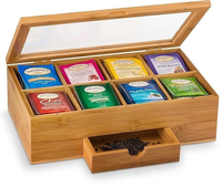 Boîte en bambou rustique, boîte rectangulaire en bambou, organisateur de café et de thé écologique classique pour le comptoir de bureau avec un design multifonctionnel