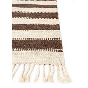 Alfombra Nayaab de Lana Tejida Plana Color Marfil Paem-836, Alfombra Geométrica a Rayas Hecha a Mano, Alfombra Moderna de Algodón Suave Estilo Boho Kilim para Adolescentes, Lavable - Product Image 4