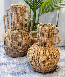 Vase en jonc de mer tressé à la main écologique avec poignées, vase décoratif naturel fait main pour les acheteurs en gros - Product Image 4