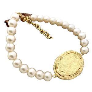 Bracelet jonc en laiton indien plaqué or fait à la main meilleur bracelet de créateur en pierre de perle de qualité indienne à la mode élégante - Product Image 2