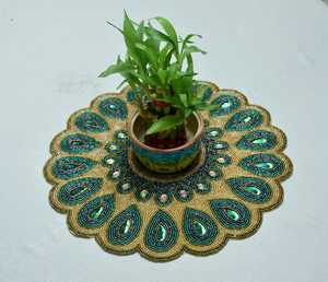 <b>Beaded</b> <b>Placemat</b> Handmade Round Charger for Luxury Dining & Holiday Decor Unique Piece Handmade <b>Beaded</b>, <b>Placemat</b>, Housewarming - Product Image 1