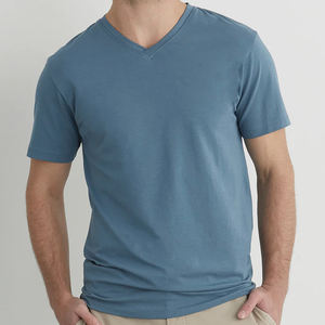 Camiseta de Cuello en V para Hombre, Camiseta de Algodón Orgánico para Hombre, Camisetas Ajustadas Sostenibles para Hombre, Camisetas Orgánicas de Verano, Camisetas al por Mayor - Product Image 1