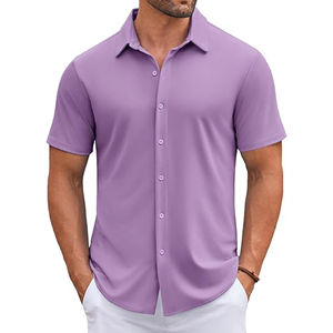 Uniforme de personal corporativo con botones y Media manga ajustada para hombre, camisa de oficina de tela de sarga para uso diario de negocios para marca - Product Image 1
