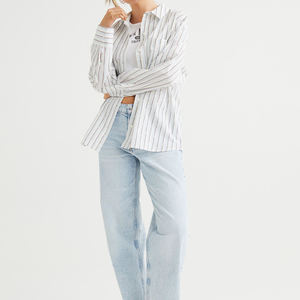 Primavera y verano nuevo estilo personalizado estampado cuello sin cuello mujer camisa Casual blusa Tops camisa de vestir - Product Image 2