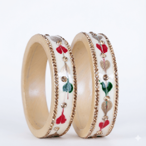 Ivory Bloom Hand-<b>Painted</b> Lac Fashion Bangles Ethnic Accessories All Seasons - Product Image 1