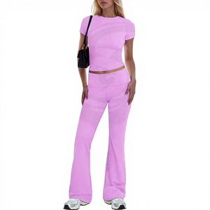Ensemble de yoga pour femmes, leggings taille haute, t-shirt à manches courtes, vêtements de sport pour la salle de sport, fabricant, services OEM - Product Image 1