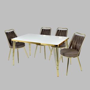 Juego de Comedor Moderno Estilo Europeo Extensible 6 Sillas Material de Aglomerado Tapa de Vidrio Templado Patas de Metal Ecológico Duradero - Product Image 2