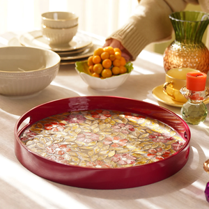 ถาดใส่แลคเกอร์ทรงกลมแบบใหม่ทำด้วยมือจากเวียดนามถาดสำหรับโต๊ะกาแฟมีมุกออตโตมัน - Product Image 3