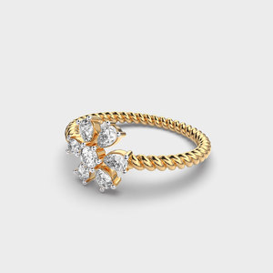 Forma floral 1,50 quilates pera y corte redondo anillo de compromiso de diamante de laboratorio banda de boda única con ajuste de bisel estilo romántico - Product Image 5