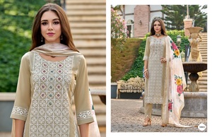 Viscosa Roman Bored White Schilling Work y trabajo hecho a mano en algodón Cambric con estampado Dupatta - Product Image 4