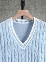 Gilet pull sans manches unisexe en acrylique 100% à col en V, motif torsadé de luxe, personnalisable sur le devant, grandes tailles