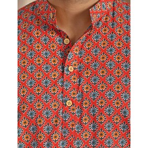 เสื้อคุर्ตาผ้าฝ้ายพิมพ์ลายลำลองสำหรับผู้ชาย แขนยาว ผ้าป๊อปลิน ระบายอากาศได้ดี ลายดอกไม้ - Product Image 2