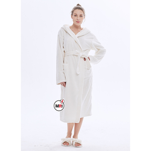 100% ชุดนอนผ้าสักหลาดคุณภาพสูงปกคอเสื้อคลุมอาบน้ำชุดนอนหนาน้ำหนักเบาชุดนอนหนานุ่มฟูสำหรับผู้หญิง - Product Image 5