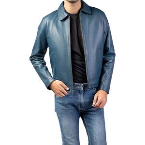 Veste en cuir bleu pour homme sur mesure, cuir véritable, style motard décontracté pour l'exportation, fermeture éclair sur le devant, coupe ajustée, vêtements d'extérieur décontractés, vente en gros - Product Image 1