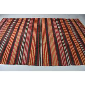พรมขนาด 5.9x9.4 ฟุต, พรมวินเทจตุรกี, พรมลายทางสีแดงคิลิม - Product Image 4