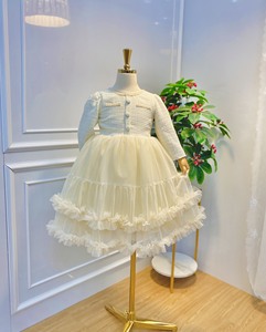 เดรสชั้นสไตล์วินเทจสำหรับเด็กผู้หญิงแขนยาวมีเชือกแขวนคอตาข่ายลาย3D สำหรับงานแต่งงาน - Product Image 6