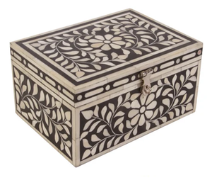 Boîte à bijoux marocaine en incrustation d'os aqua avec un superbe design géométrique en treillis, disponible à prix de gros. - Product Image 3