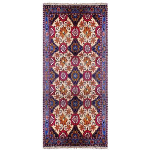 Tapis persan à motifs médaillons noué à la main en laine et coton naturels, couleur rouge, 1,60 m x 0,80 m, Pan2159 - Product Image 1