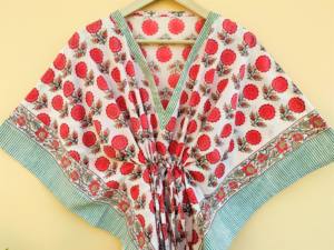 Cache-bikini en coton fait à la main caftan imprimé bloc écologique pour femmes Robe de nuit matelassée ou robe de nuit - Product Image 2