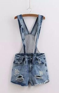 Pantalones cortos de mezclilla de alta calidad, peto para mujer, lavado ligero, desgastado, estilo Vintage sin esfuerzo, babero, botón general, estampado a la moda - Product Image 2