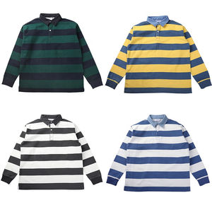 Logotipo bordado personalizado 100% algodón Jersey rayas manga larga Rugby Polo al por mayor - Product Image 6